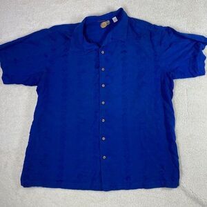Caribbean Pineapple Silk Shirt Mens Sz 3XT  Blue Hawaiian Camp Button Up Beach